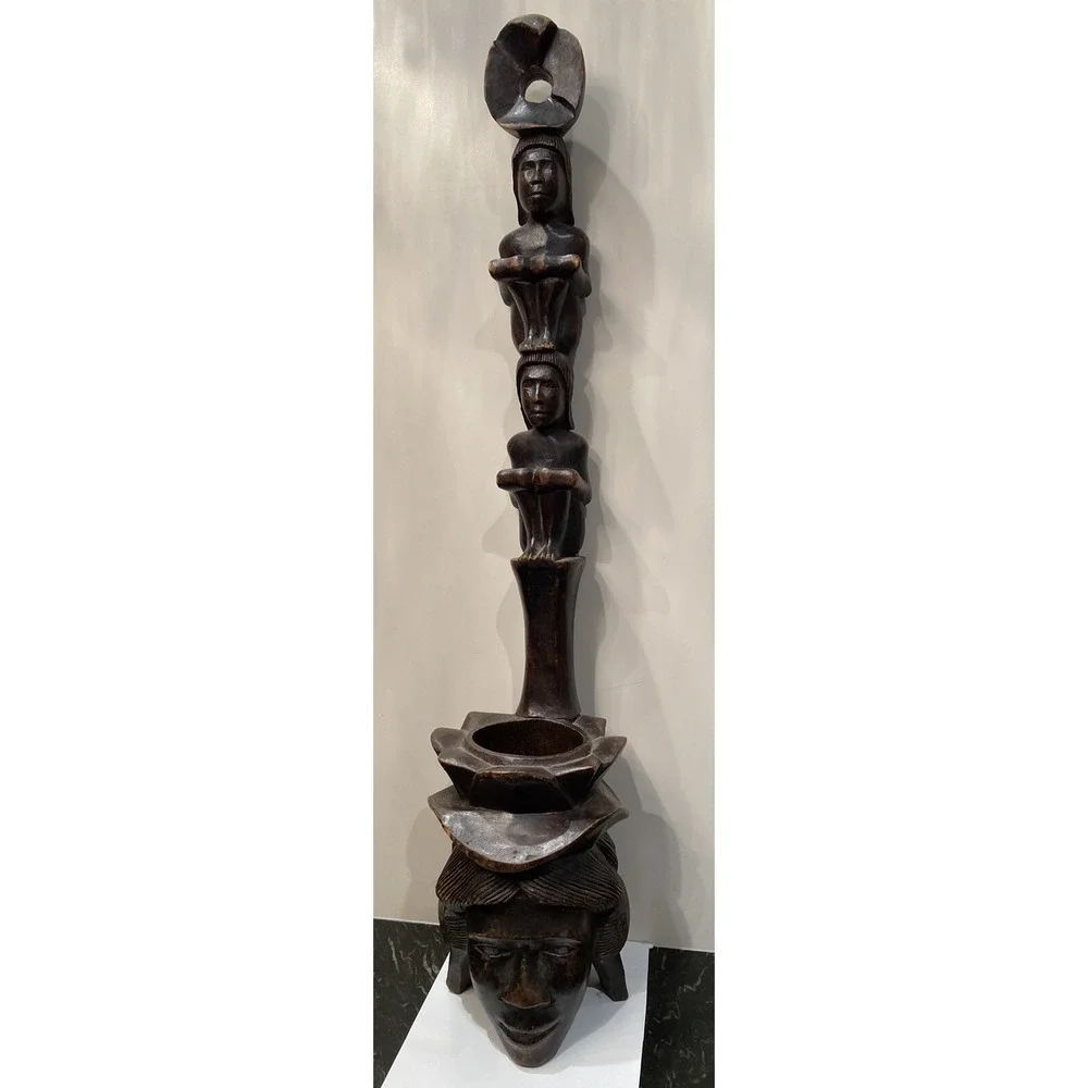 Vintage Native American Totem Pole Collection Hand Carved Bowl Solid Wood 26.5